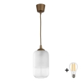 BRILAGI - LED Pendant on Cable RETRO GLASS 1xE27/60W/230V Ø 14 cm Brown/White