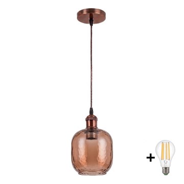 BRILAGI - LED pendant on cable RETRO GLASS 1xE27/60W/230V Ø 14 cm copper/smoked brown