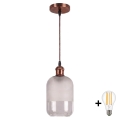 BRILAGI - LED pendant on cable RETRO GLASS 1xE27/60W/230V Ø 14 cm copper/white