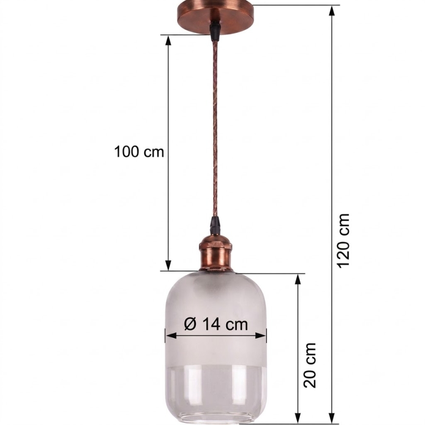 BRILAGI - LED pendant on cable RETRO GLASS 1xE27/60W/230V Ø 14 cm copper/white