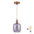 BRILAGI - LED Pendant on Cable RETRO GLASS 1xE27/60W/230V Ø 14 cm gold/smoke gray