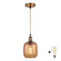 BRILAGI - LED pendant on cable RETRO GLASS 1xE27/60W/230V Ø 14 cm gold/smoky brown