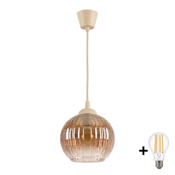 BRILAGI - LED pendant on cable RETRO GLASS 1xE27/60W/230V Ø 18 cm beige/smoky brown