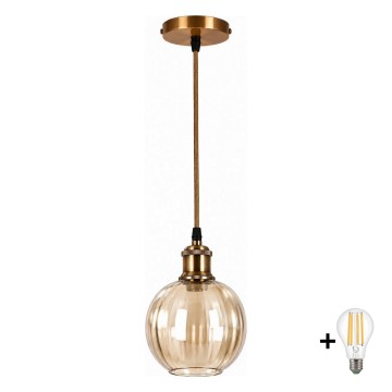 BRILAGI - LED pendant on cable RETRO GLASS 1xE27/60W/230V Ø 18 cm gold/smoked brown