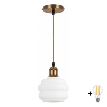 BRILAGI - LED pendant on cable RETRO GLASS 1xE27/60W/230V Ø 20 cm gold/white