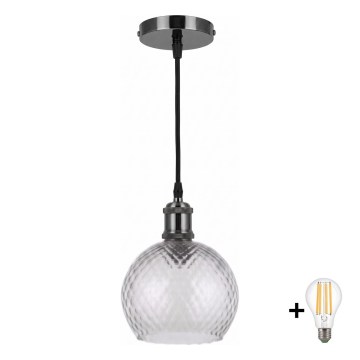BRILAGI - LED Pendant on cable RETRO GLASS 1xE27/60W/230V Ø 25 cm black/smoked gray