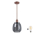 BRILAGI - LED Pendant on Cable RETRO GLASS 1xE27/60W/230V Ø 26 cm Copper/Smoked Gray