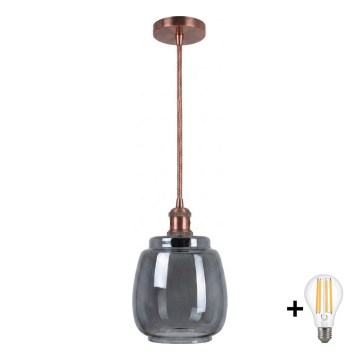 BRILAGI - LED Pendant on Cable RETRO GLASS 1xE27/60W/230V Ø 26 cm Copper/Smoked Gray