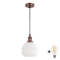 BRILAGI - LED pendant on cable RETRO GLASS 1xE27/60W/230V Ø20 cm copper/white