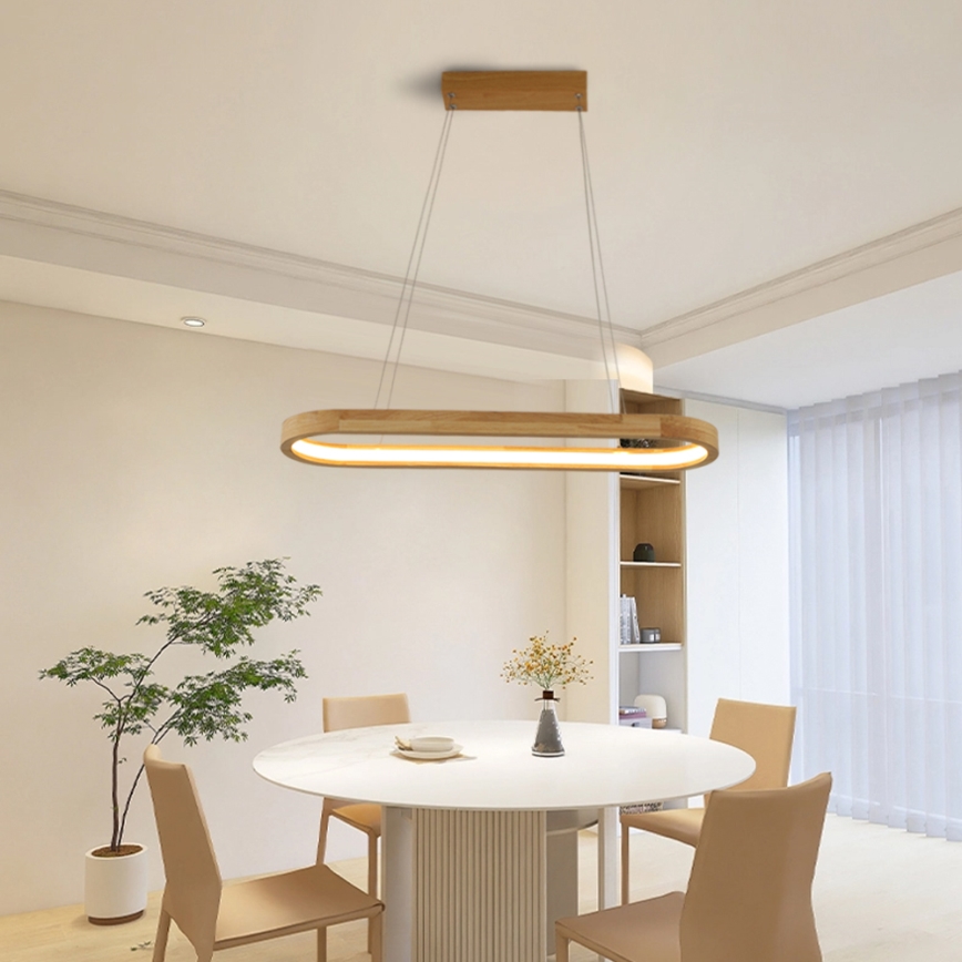 Brilagi - LED Pendant on Cable UMEA WOOD LED/30W/230V 70x20 cm Rubberwood