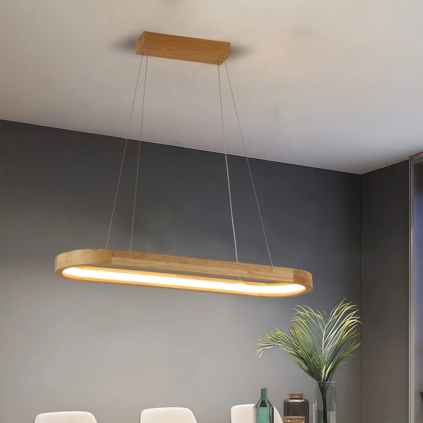 Brilagi - LED Pendant on Cable UMEA WOOD LED/30W/230V 70x20 cm Rubberwood