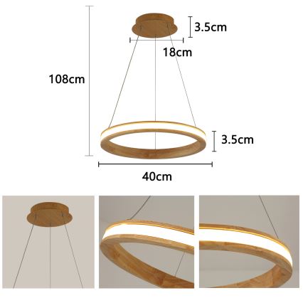 Brilagi - LED Pendant on Cable UMEA WOOD LED/30W/230V Ø 40 cm Wood