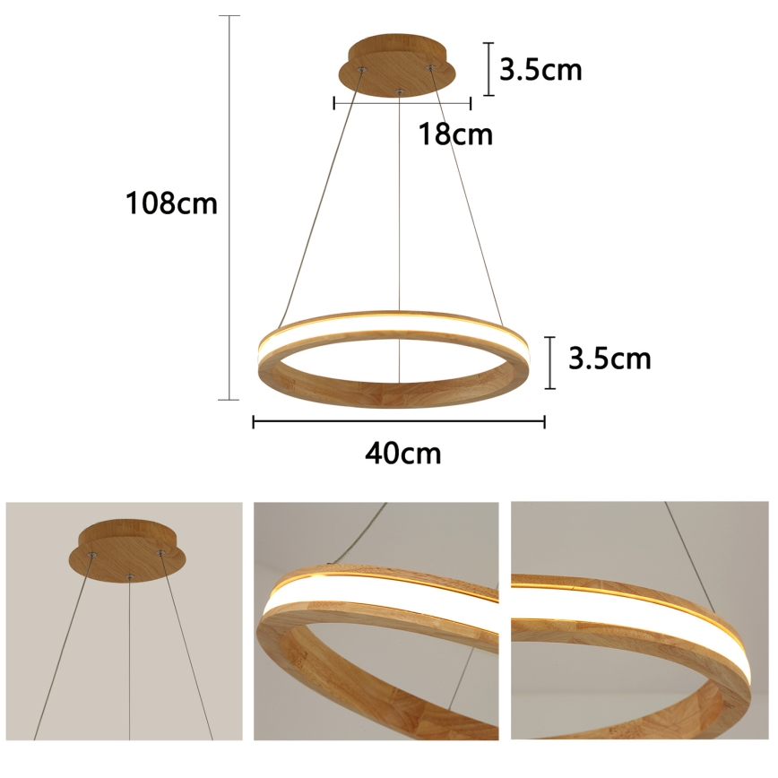 Brilagi - LED Pendant on Cable UMEA WOOD LED/30W/230V Ø 40 cm Wood