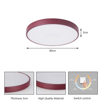 Brilagi - LED Ceiling Light POOL LED/48W/230V 3000/4000/6000K Ø 40 cm burgundy