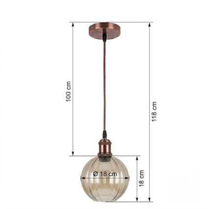 BRILAGI - RETRO GLASS LED Cable Pendant Light 1xE27/60W/230V Ø 18 cm Copper/Smoked Brown