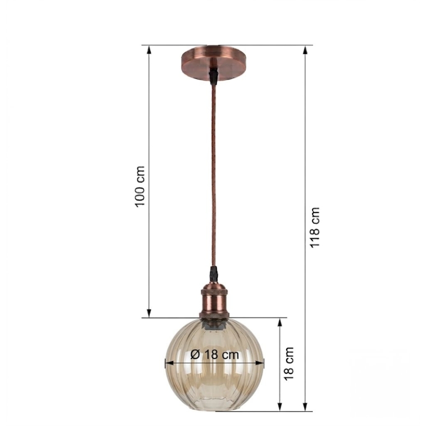 BRILAGI - RETRO GLASS LED Cable Pendant Light 1xE27/60W/230V Ø 18 cm Copper/Smoked Brown