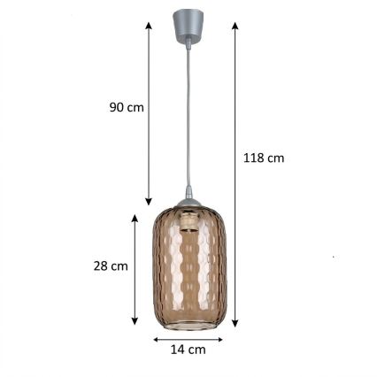 BRILAGI - RETRO GLASS LED Cable Pendant 1xE27/60W/230V Ø 14 cm silver/smoky brown
