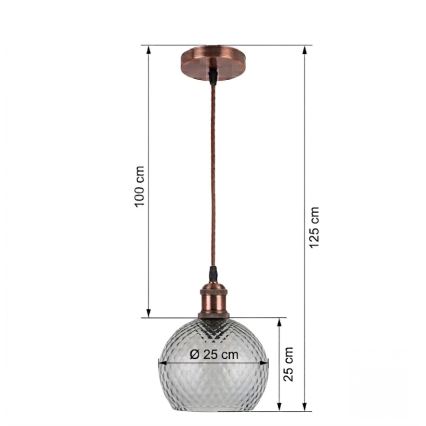 BRILAGI - Cable-hung LED Pendant RETRO GLASS 1xE27/60W/230V Ø 25 cm copper/smoked grey
