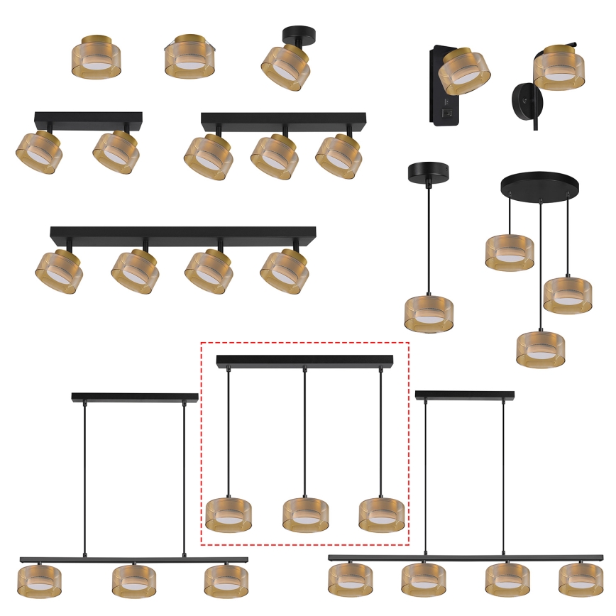 BRILAGI - AURA LUX LED RGB+CCT Dimmable Cable Pendant Chandelier 3xGX53/14W/230V 2700-6500K Wi-Fi Tuya Black/Gold