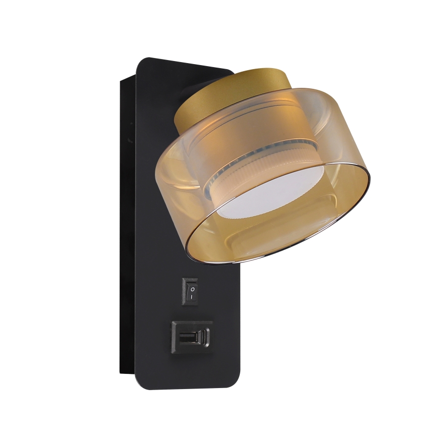 BRILAGI - AURA LUX LED RGB+CCT Dimmable Wall Lamp with USB Port, 1xGX53/14W/230V, 2700-6500K, Wi-Fi Tuya, Black/Gold