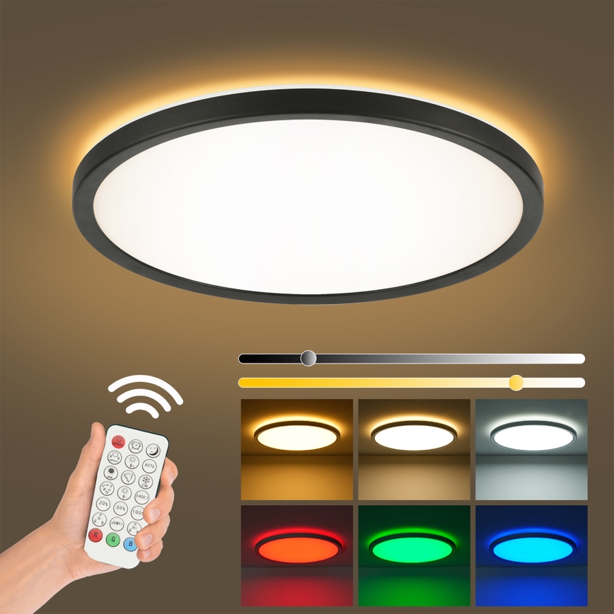 Brilagi - LED RGBW Dimmable ceiling light ULTRA SLIM LED/18W/230V 2700-6500K d. 30 cm black + remote control