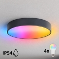 BRILAGI - LED RGBW Dimmable Bathroom Ceiling Light CLARE 4xE27/12W/230V Ø 50 cm Anthracite IP54
