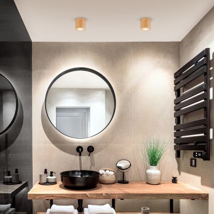 Brilagi - MIA LED RGBW Dimmable Bathroom Light 1xGU10/4,8W/230V 3000K 84x80 mm Oak Finish IP44 + Remote Control