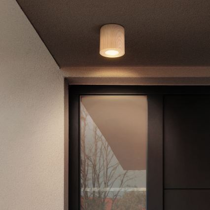 Brilagi - MIA LED RGBW Dimmable Bathroom Light 1xGU10/6W/230V 3000K 84x80 mm Oak Finish IP44 + Remote Control