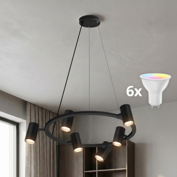 BRILAGI - LED RGBW Dimmable Cable-Hung Pendant Light SELE 6xGU10/6,5W/230V 2700-6500K Black + Remote Control