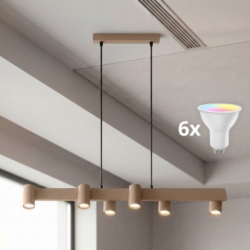 BRILAGI - LED RGBW Dimmable Cable-Suspended Chandelier SELE 6xGU10/6,5W/230V 2700-6500K Beige + Remote Control