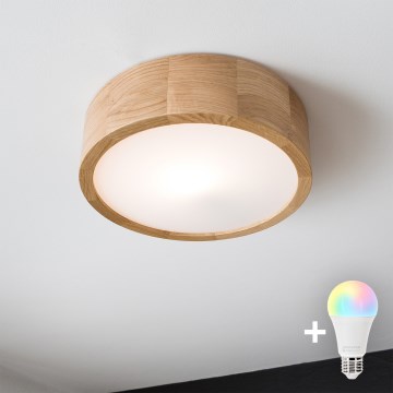 Brilagi - LED RGBW Dimmable Ceiling Light CARVALHO 1xE27/9W/230V 2700-6500K Wi-Fi Oak dia. 27,5 cm