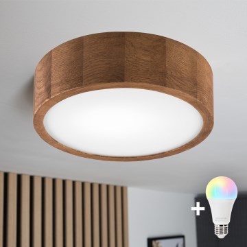 Brilagi - LED RGBW Dimmable ceiling light CARVALHO 1xE27/9W/230V 2700-6500K Wi-Fi oak Ø 27.5 cm