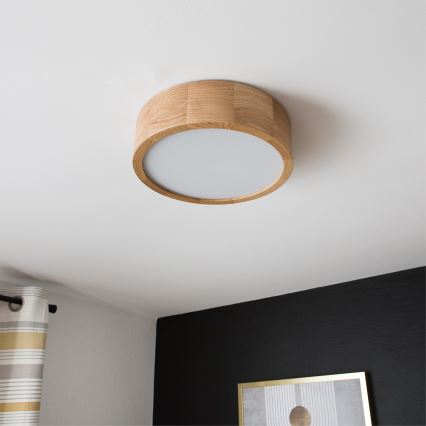 Brilagi - LED RGBW Dimmable Ceiling Light CARVALHO 1xE27/9W/230V 2700-6500K Wi-Fi Oak dia. 27,5 cm