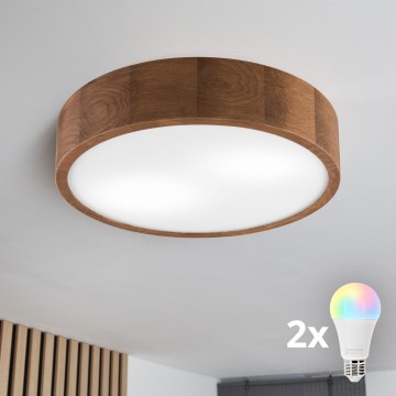 Brilagi - LED RGBW Dimmable Ceiling Light CARVALHO 2xE27/15W/230V 2700-6500K Wi-Fi Oak pr. 37,5 cm