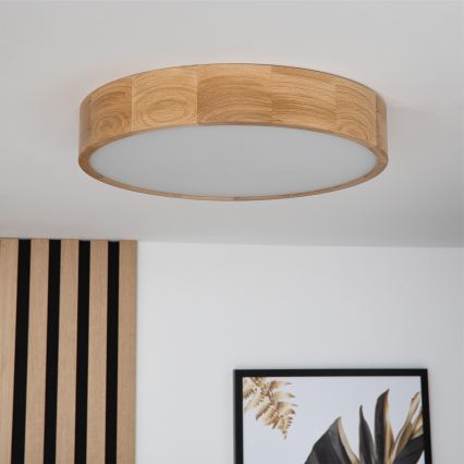 Brilagi - Dimmable LED RGBW Ceiling Light CARVALHO 3xE27/15W/230V 2700-6500K Wi-Fi Oak Ø 47.5 cm