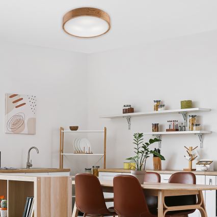 Brilagi - Dimmable LED RGBW Ceiling Light CARVALHO 3xE27/15W/230V 2700-6500K Wi-Fi Oak Ø 47.5 cm