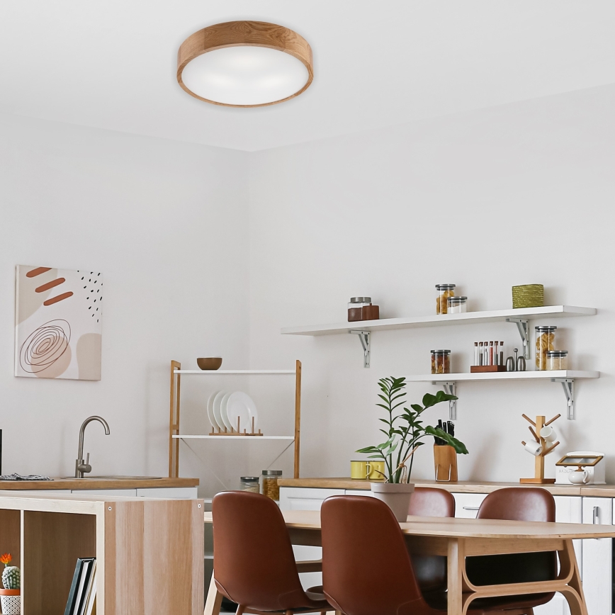 Brilagi - Dimmable LED RGBW Ceiling Light CARVALHO 3xE27/15W/230V 2700-6500K Wi-Fi Oak Ø 47.5 cm