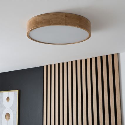 Brilagi - Dimmable LED RGBW Ceiling Light CARVALHO 3xE27/15W/230V 2700-6500K Wi-Fi Oak Ø 47.5 cm