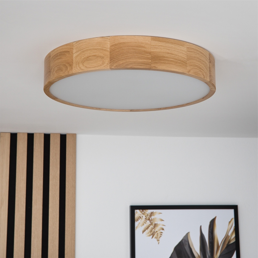 Brilagi - Dimmable LED RGBW Ceiling Light CARVALHO 3xE27/9W/230V 2700-6500K Wi-Fi Oak Ø 47.5 cm