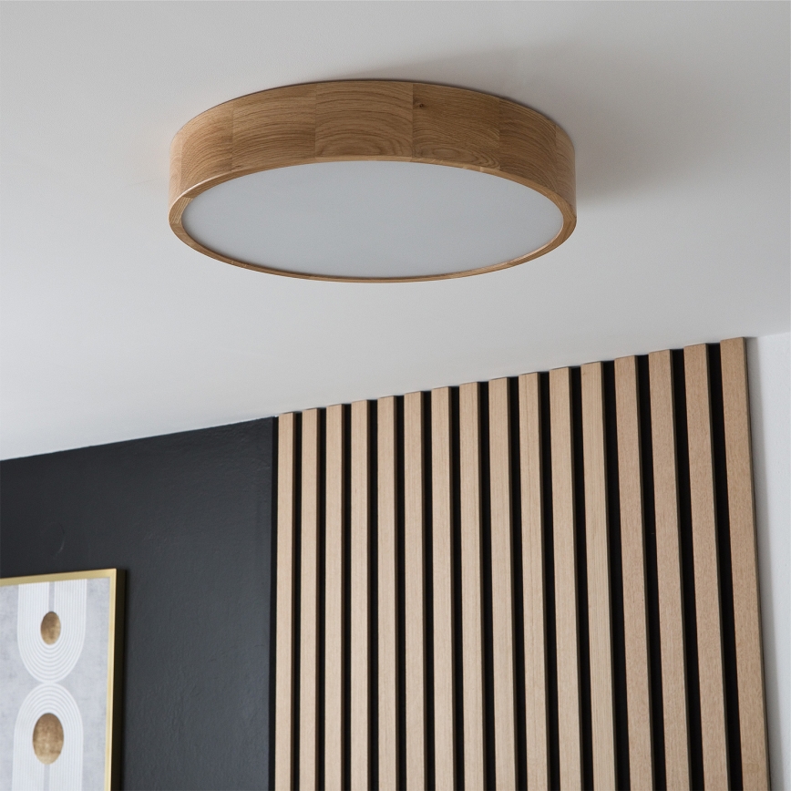 Brilagi - Dimmable LED RGBW Ceiling Light CARVALHO 3xE27/9W/230V 2700-6500K Wi-Fi Oak Ø 47.5 cm