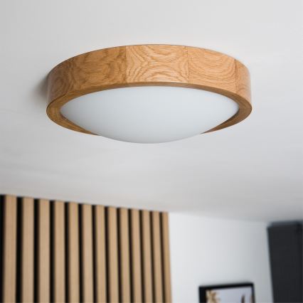 Brilagi - LED RGBW Dimmable Ceiling Light CARVALHO SLIM 1xE27/15W/230V 2700–6500K Wi‑Fi Oak, Ø 27 cm