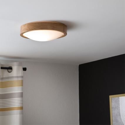 Brilagi - LED RGBW Dimmable Ceiling Light CARVALHO SLIM 1xE27/9W/230V 2700–6500K Wi‑Fi Oak, Ø 27 cm