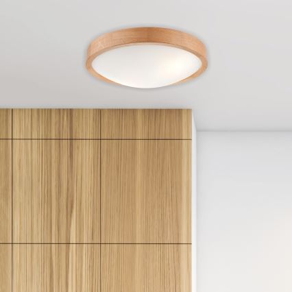 Brilagi - LED RGBW Dimmable Ceiling Light CARVALHO SLIM 2xE27/15W/230V 2700–6500K Wi-Fi oak Ø37 cm