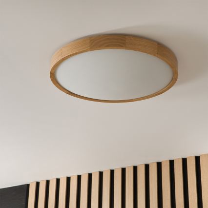Brilagi - LED RGBW Dimmable Ceiling Light CARVALHO SLIM 3xE27/15W/230V 2700–6500K Wi‑Fi, Oak, Ø 47 cm
