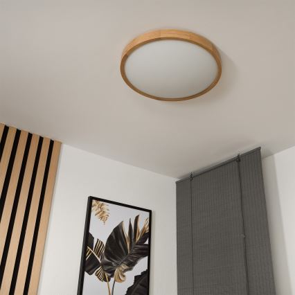 Brilagi - LED RGBW Dimmable Ceiling Light CARVALHO SLIM 3xE27/15W/230V 2700–6500K Wi‑Fi, Oak, Ø 47 cm