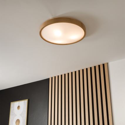 Brilagi - LED RGBW Dimmable Ceiling Light CARVALHO SLIM 3xE27/9W/230V 2700–6500K Wi‑Fi, Oak, Ø 47 cm