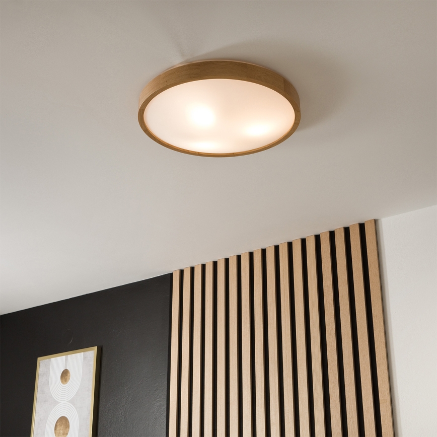 Brilagi - LED RGBW Dimmable Ceiling Light CARVALHO SLIM 3xE27/9W/230V 2700–6500K Wi‑Fi, Oak, Ø 47 cm