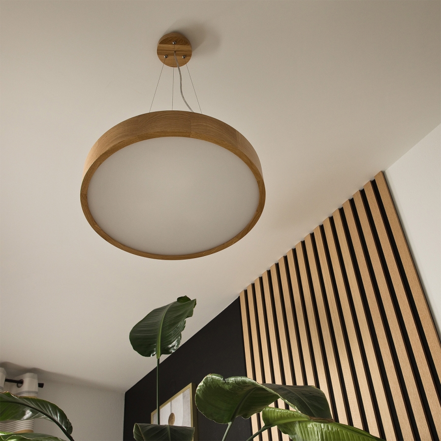 Brilagi - CARVALHO LED RGBW cable-suspended dimmable chandelier, 3x E27/15W/230V, 2700-6500K, Wi-Fi, oak, diam. 47.5 cm