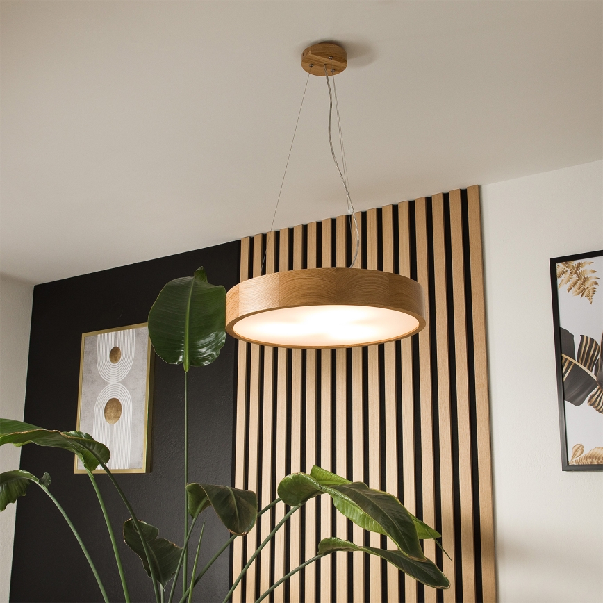 Brilagi - CARVALHO LED RGBW cable-suspended dimmable chandelier, 3x E27/15W/230V, 2700-6500K, Wi-Fi, oak, diam. 47.5 cm