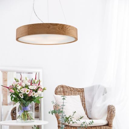 Brilagi - CARVALHO LED RGBW cable-suspended dimmable chandelier, 3x E27/15W/230V, 2700-6500K, Wi-Fi, oak, diam. 47.5 cm